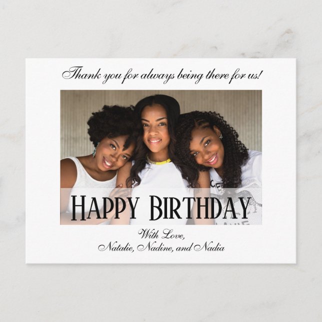 Elegantes Custom Happy Birthday Foto Postkarte (Vorderseite)