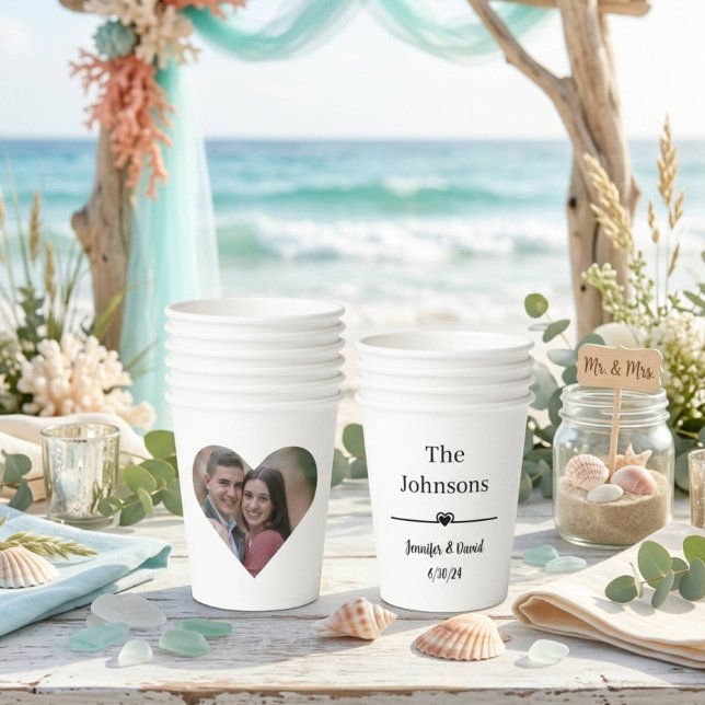 Elegantes Custom Heart Foto Wedding Pappbecher (Von Creator hochgeladen)