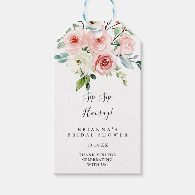 Elegantes Dainty Floral Sip Hooray Brautparty Geschenkanhänger (Vorderseite)