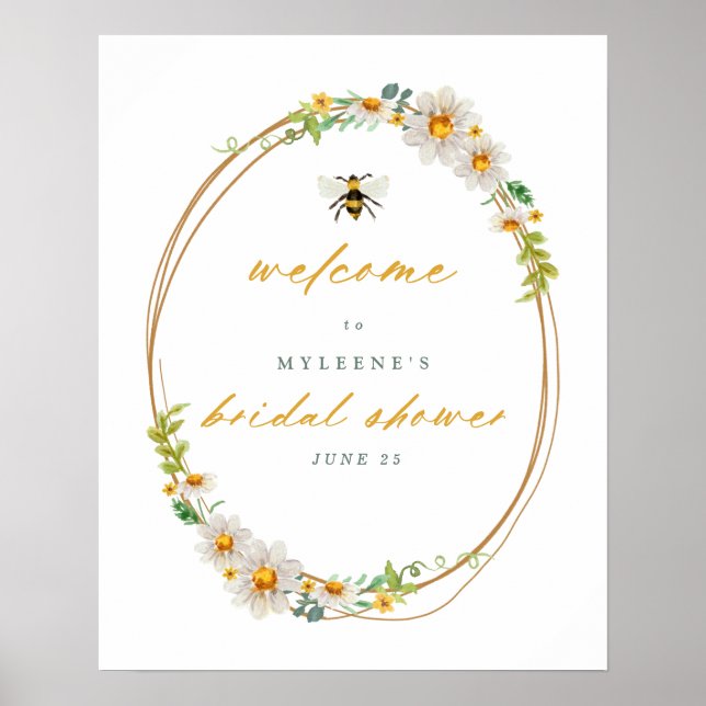 Elegantes Daisies & Bee Brautparty Willkommen Poster (Vorne)