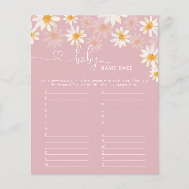 Elegantes Daisy Baby Name Race Baby Shower Game (Vorderseite)