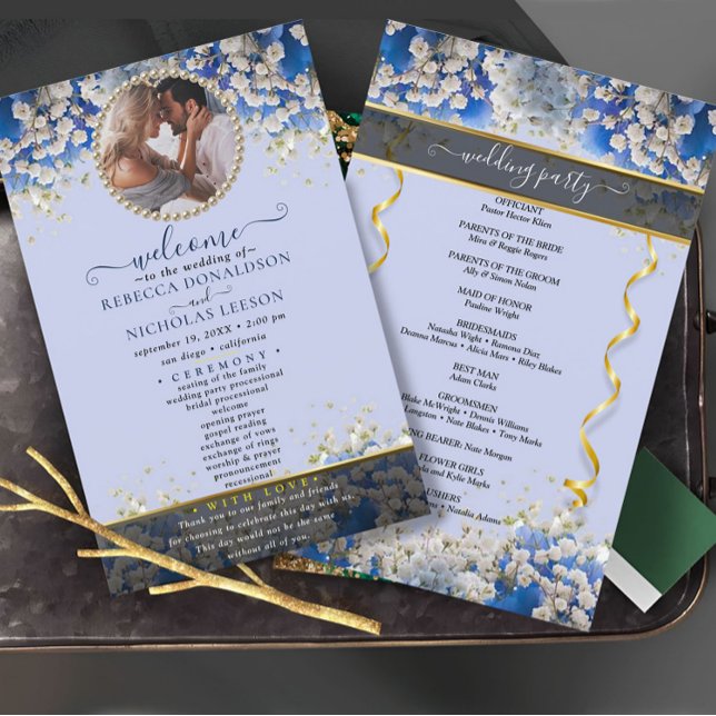 Elegantes Daisy Floral Custom Foto Wedding Program (Von Creator hochgeladen)