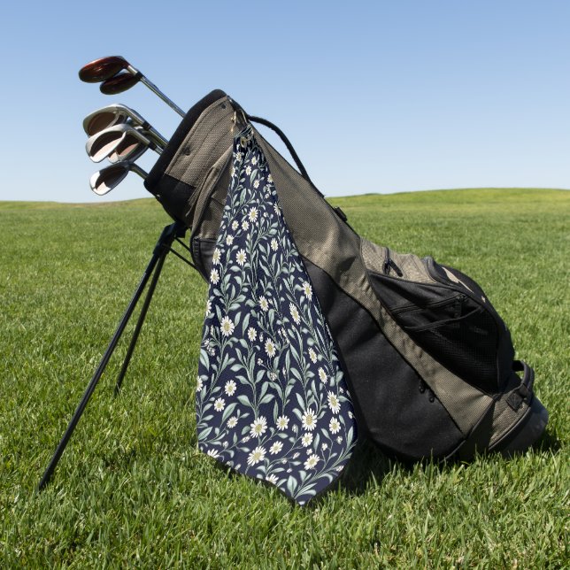 Elegantes Daisy Floral Muster auf dunklem Hintergr Golfhandtuch (Gras)