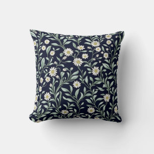 Elegantes Daisy Floral Muster auf dunklem Hintergr Kissen