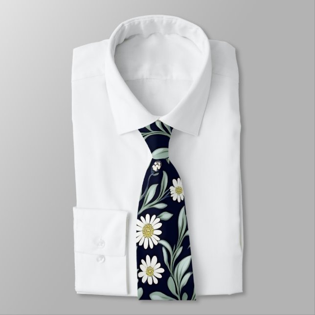 Elegantes Daisy Floral Muster auf dunklem Hintergr Krawatte (Gebunden)