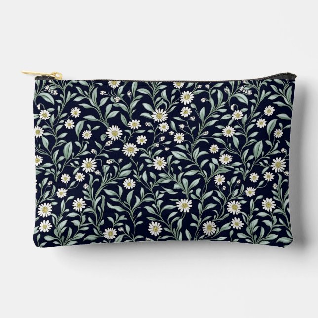 Elegantes Daisy Floral Muster auf dunklem Hintergr Zubehörtasche (Vorderseite)