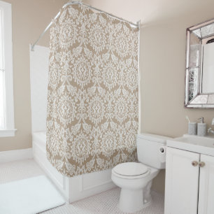 Elegantes Damask Cream Beige Modernes Muster Duschvorhang