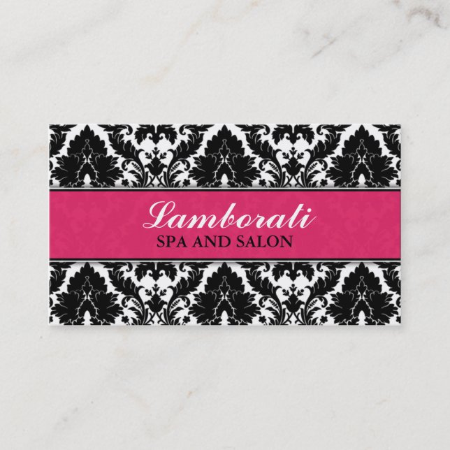 Elegantes Damask Floral Muster Rosa Modernes Stilm Visitenkarte (Vorderseite)