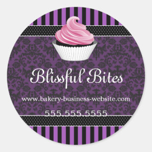 Elegantes Damask Lila Cupcake Bäckerei Box Siegel Runder Aufkleber