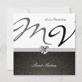 Elegantes Damask Monogramm 16 . Geburtstag Einladung