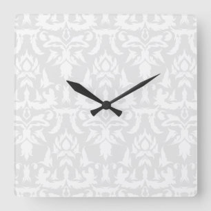 Elegantes Damask Muster Grau Weiße Weibchen Quadratische Wanduhr