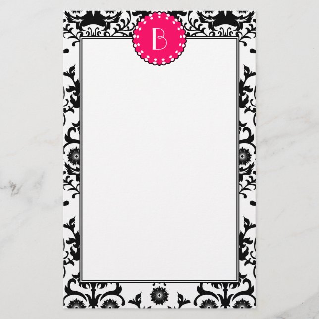 Elegantes Damask-Muster mit Monogramm Briefpapier (Vorderseite)