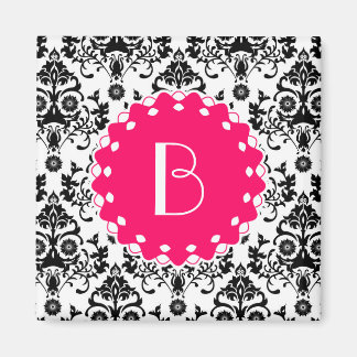 Elegantes Damask-Muster mit Monogramm Magnet