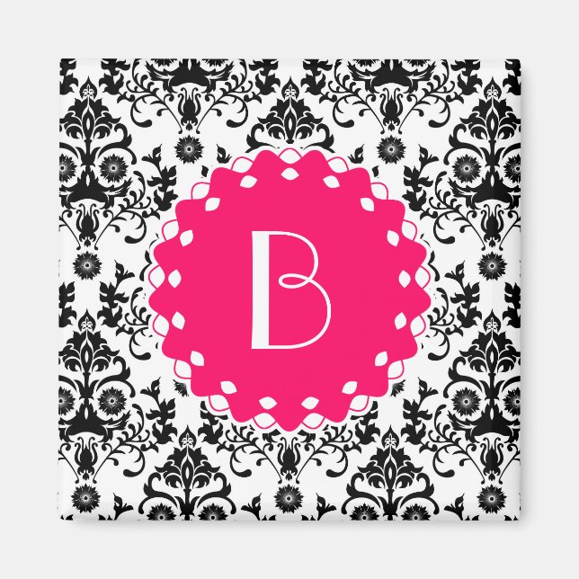 Elegantes Damask-Muster mit Monogramm Magnet (Vorne)