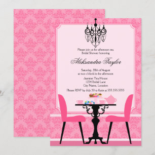 Elegantes Damask und Chandelier Tea Party Einladung