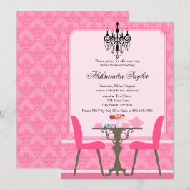 Elegantes Damask und Chandelier Tea Party Einladung