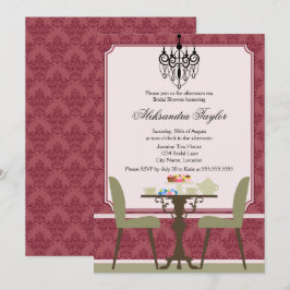 Elegantes Damask und Chandelier Tea Party Einladung