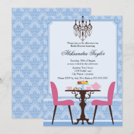 Elegantes Damask und Chandelier Tea Party Einladung