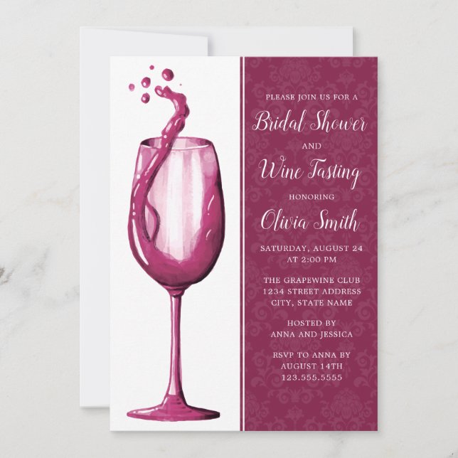 Elegantes Damask Watercolor Brautparty Einladung (Vorderseite)