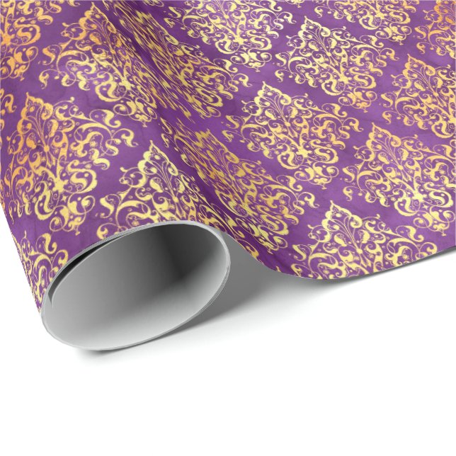 Elegantes Damaskus Halloween-Zauber Gold-Lila Must Geschenkpapier (Rolleneckpunkt)