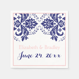 Elegantes Damasmotiv, blau, rosa Hochzeit Serviette