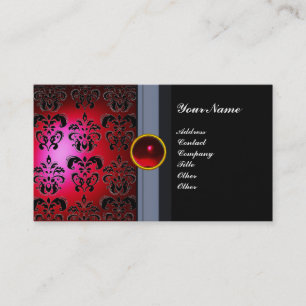 ELEGANTES DAMAST-EDELSTEIN-MONOGRAMM schwarz rot b Visitenkarte