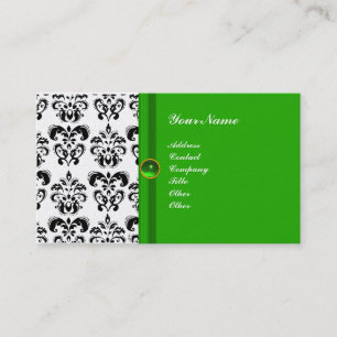 ELEGANTES DAMAST-MONOGRAMM grüne Smaragdperle Visitenkarte