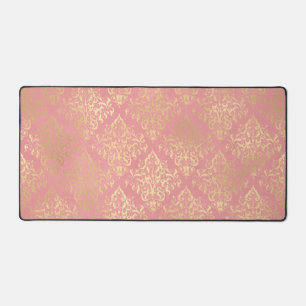 Elegantes Damast-Rosa und Gold im viktorianischen Schreibtischunterlage