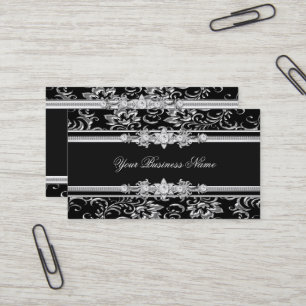Elegantes Damast-Silber-Schwarz-Juwel-Look-Image Visitenkarte