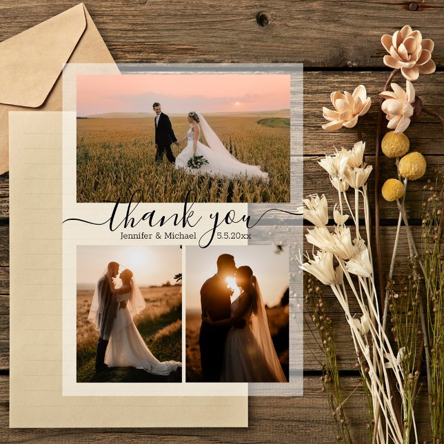 elegantes Dankeschön 3 Fotos Hochzeit Acryleinladungen (Von Creator hochgeladen)