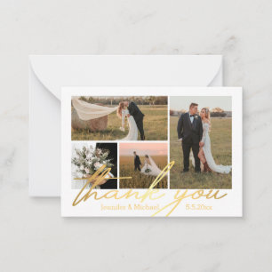 elegantes Dankeschön 4 Fotos Hochzeitscollage gold Mitteilungskarte