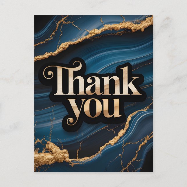 Elegantes Dankeschön-Design in Blau und Gold Postkarte (Vorderseite)