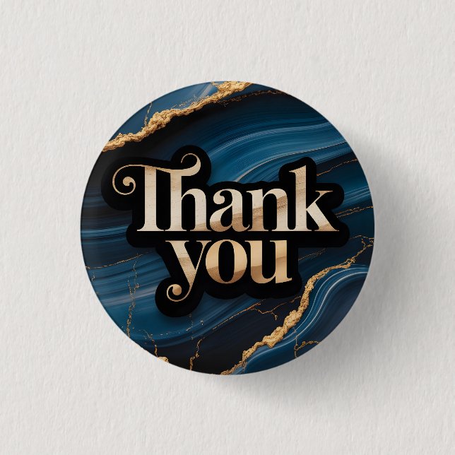 Elegantes Dankeschön-Design mit Blau und Gold Button (Vorderseite)