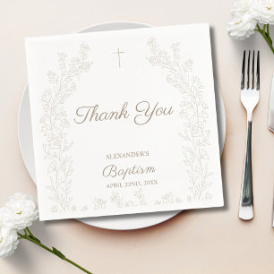 Elegantes Dankeschön-Kreuz Blumen Christen-Taufe Serviette