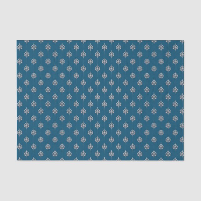 Elegantes Dark Blue Damaskus-Muster Seidenpapier (Vorderseite)
