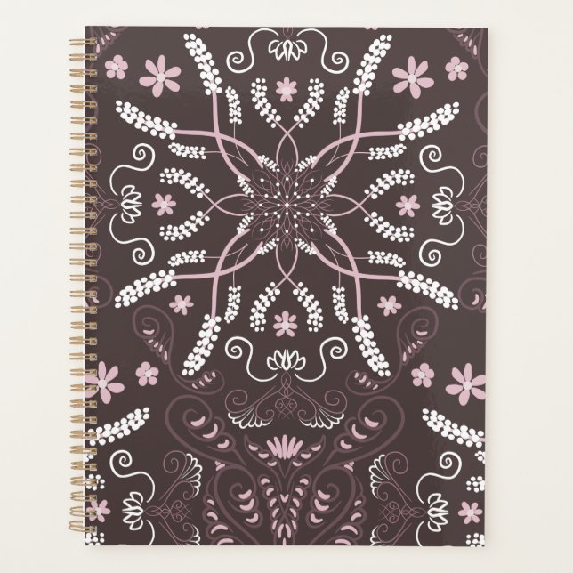 Elegantes Dark Botanical Mandala Muster Planer (Vorderseite)