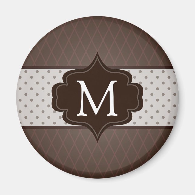 Elegantes Dark Brown Polka Dot Custom Monogram Magnet (Vorne)