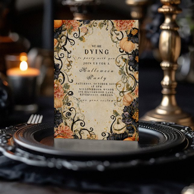 Elegantes Dark Floral Halloween-Party Einladung (Von Creator hochgeladen)