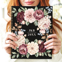 Elegantes Dark Floral Wreath Custom Monogram