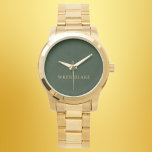 Elegantes Dark Green Leather Texture & Gold Script Armbanduhr<br><div class="desc">Eine elegante Uhr mit einem dunkelgrünen Lederband mit goldenen Schriftzeichen. Dieses elegante Design verbindet Luxus und Stil und bietet ein zeitloses Accessoire,  das jedem Outfit eine Touch Raffinesse verleiht.</div>