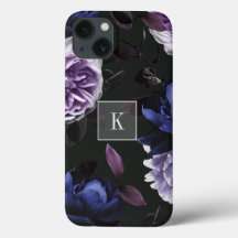 Elegantes Dark Violet Floral Monogramm