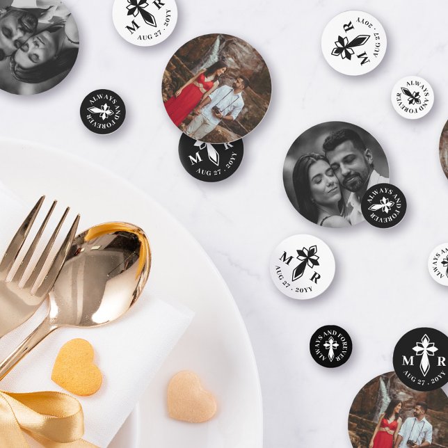 Elegantes Decorative Cross Monogram & Fotos Weddin Konfetti (Von Creator hochgeladen)