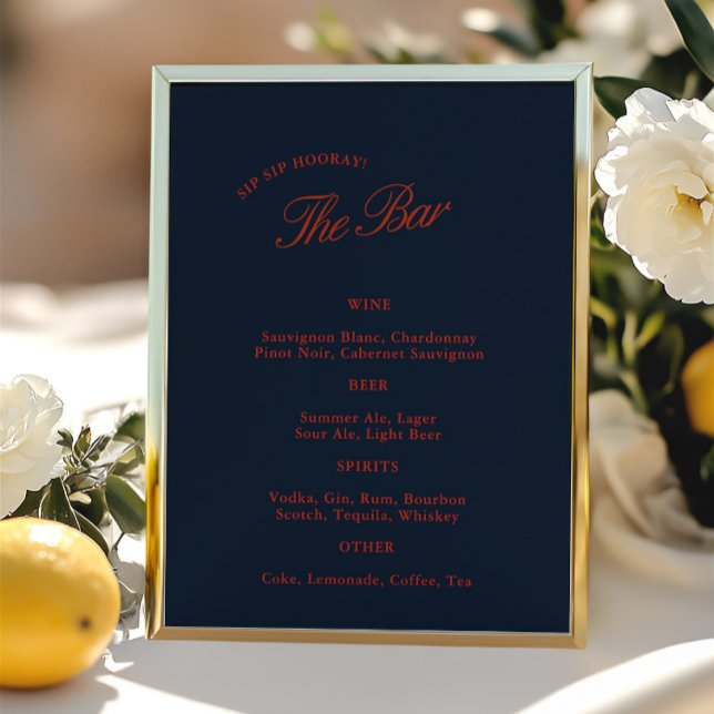 Elegantes Deep Blue Black & Red Wedding Bar Menu (Elegant Deep Blue Black & Red Wedding Bar Menu)