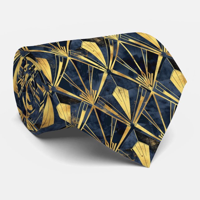 Elegantes Deko-Fliesenmuster aus schwarzem Gold Krawatte (Gerollt)