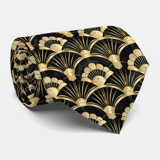 Elegantes Deko-Fliesenmuster aus schwarzem Gold Krawatte (Gerollt)