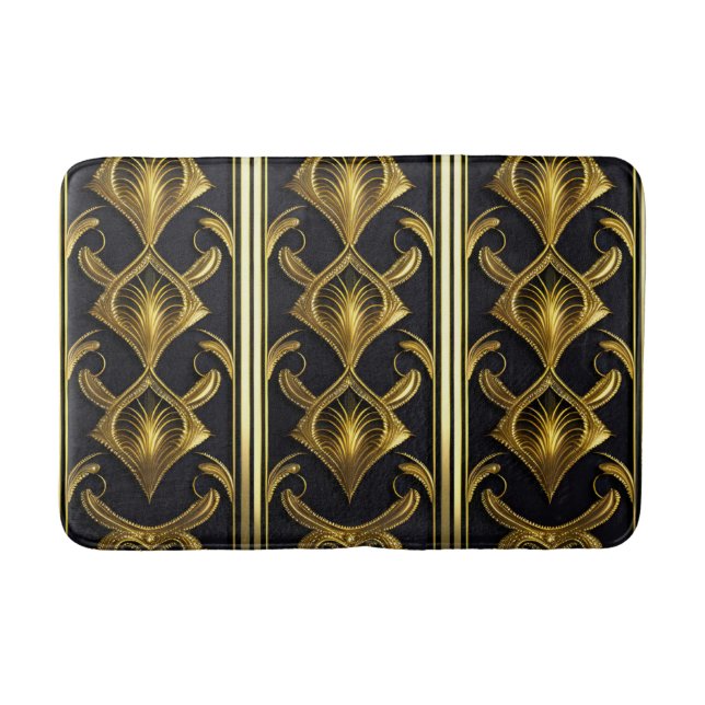 Elegantes Deko in Schwarz und Gold Badematte (Vorderseite)
