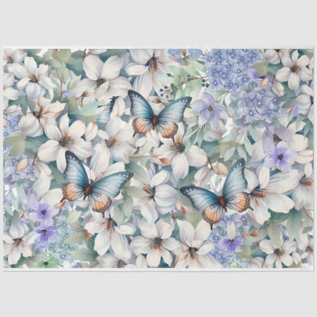 Elegantes Dekor von Blumen und Schmetterlingen Seidenpapier (Vorderseite)