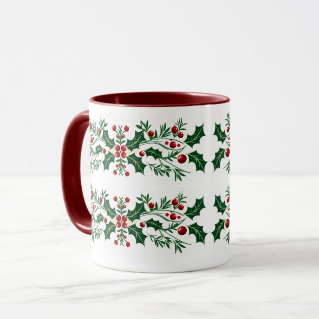 Elegantes dekoratives botanisches Weihnachtsfest Tasse (Vorderseite Links)