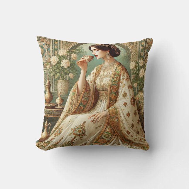 Elegantes dekoratives Kissen mit Vintager Frau (Vorderseite)