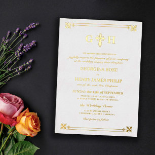 Elegantes dekoratives Kreuz-Monogramm traditionell Folieneinladung